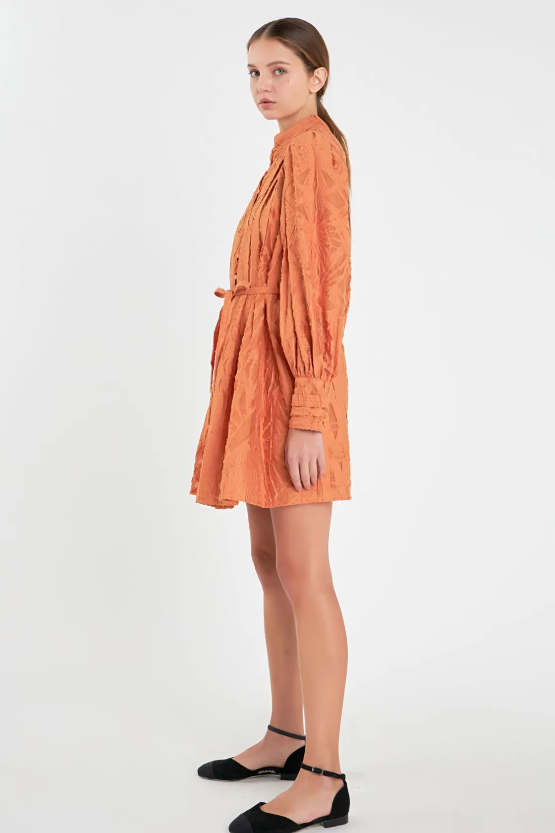 english_factory__burnout__1.webp ENGLISH FACTORY Tops*- Burnout Organza Mini Tie Dress ORANGE