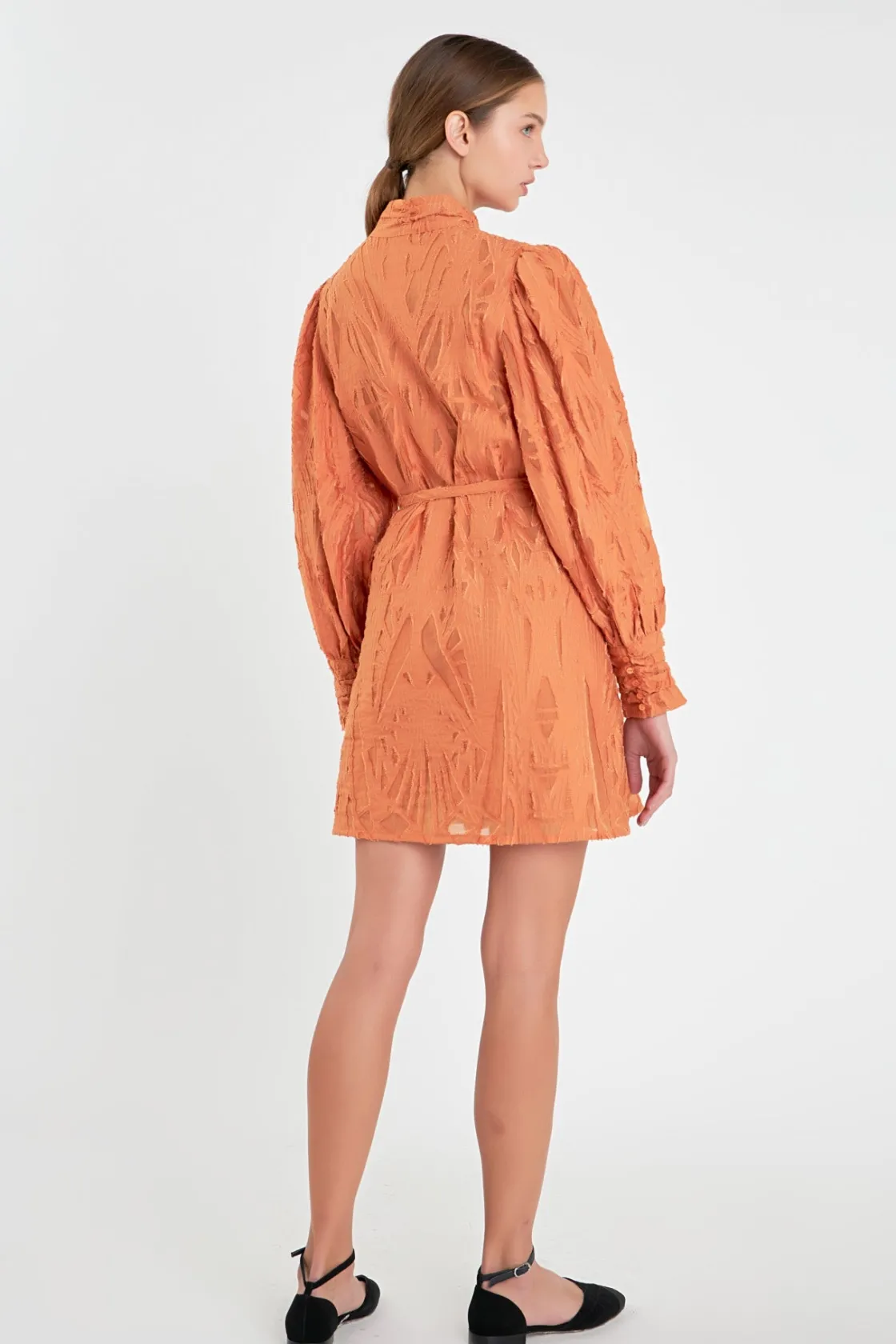 english_factory__burnout__2.webp ENGLISH FACTORY Tops*- Burnout Organza Mini Tie Dress ORANGE