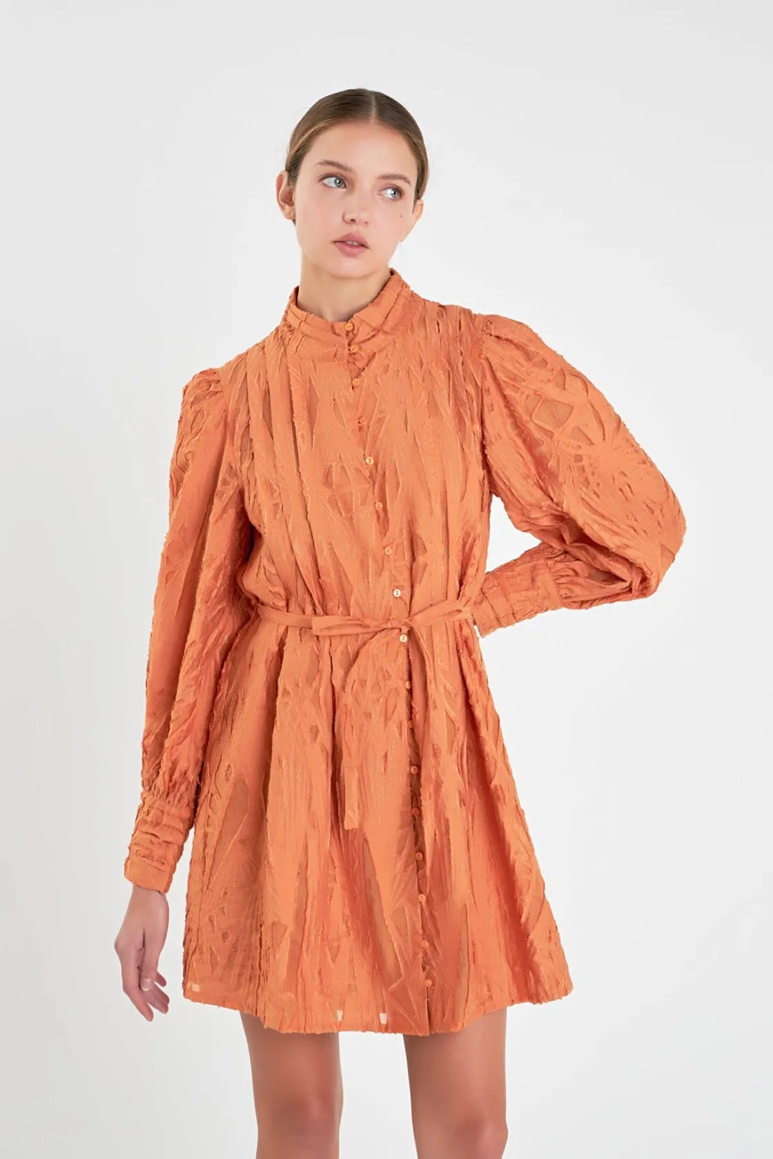 english_factory__burnout__3.webp ENGLISH FACTORY Tops*- Burnout Organza Mini Tie Dress ORANGE