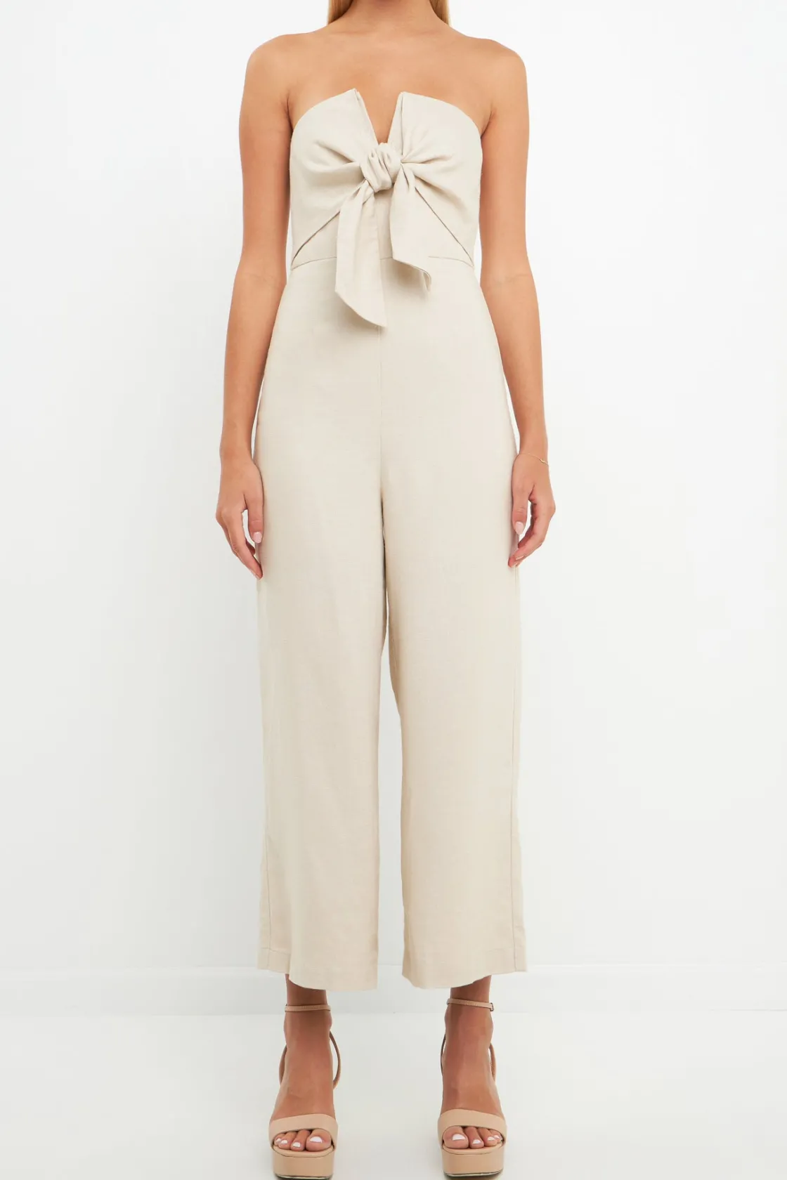 english_factory__bustier__0.webp ENGLISH FACTORY Tops | One Pieces*- Bustier Front Tie Jumpsuit TAN