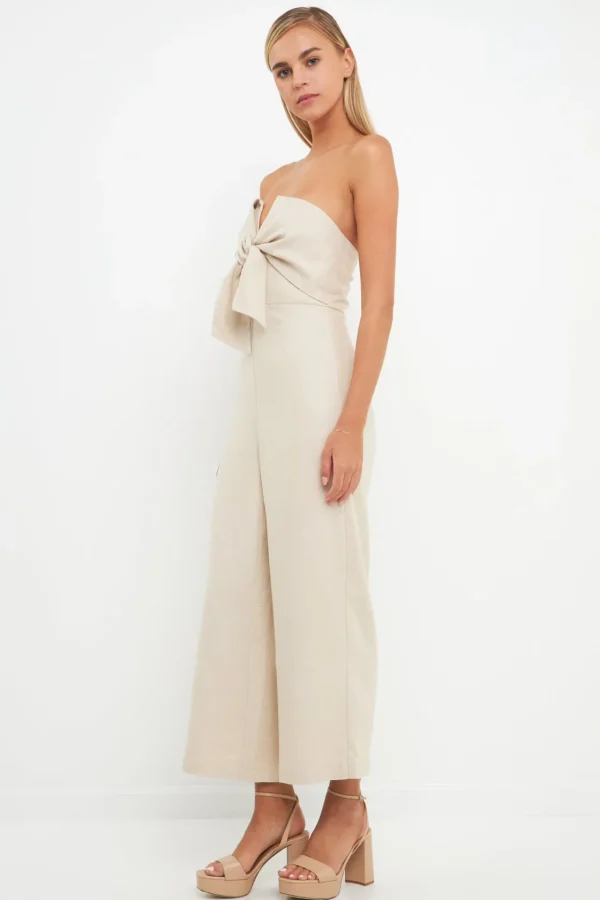 ENGLISH FACTORY Tops | One Pieces*- Bustier Front Tie Jumpsuit TAN