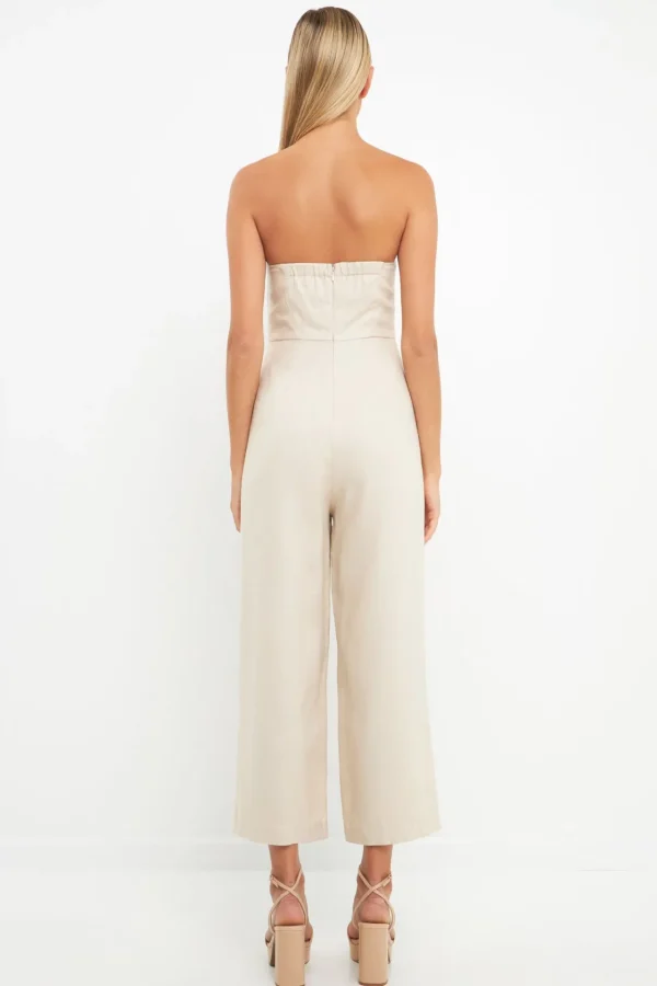 ENGLISH FACTORY Tops | One Pieces*- Bustier Front Tie Jumpsuit TAN