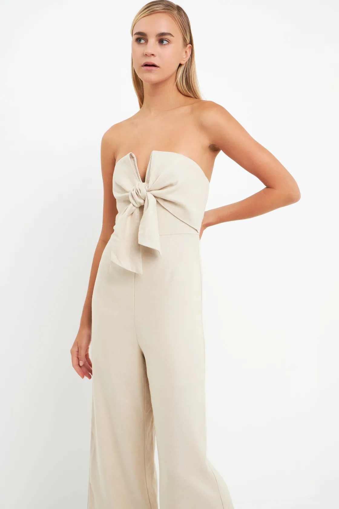 english_factory__bustier__3.webp ENGLISH FACTORY Tops | One Pieces*- Bustier Front Tie Jumpsuit TAN