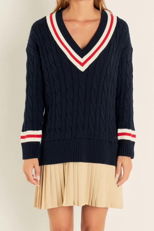 ENGLISH FACTORY Tops*- Cable Knit Pleated Sweater Dress