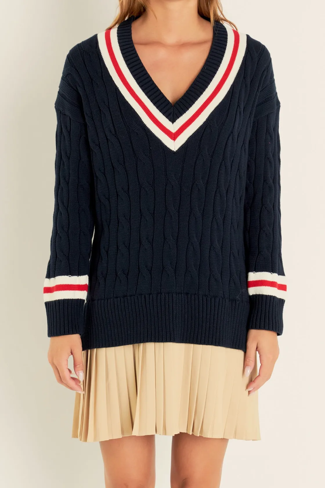 english_factory__cable_kn_0.webp ENGLISH FACTORY Tops*- Cable Knit Pleated Sweater Dress