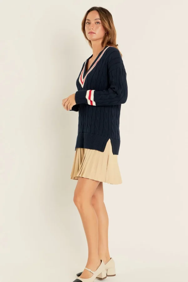 ENGLISH FACTORY Tops*- Cable Knit Pleated Sweater Dress
