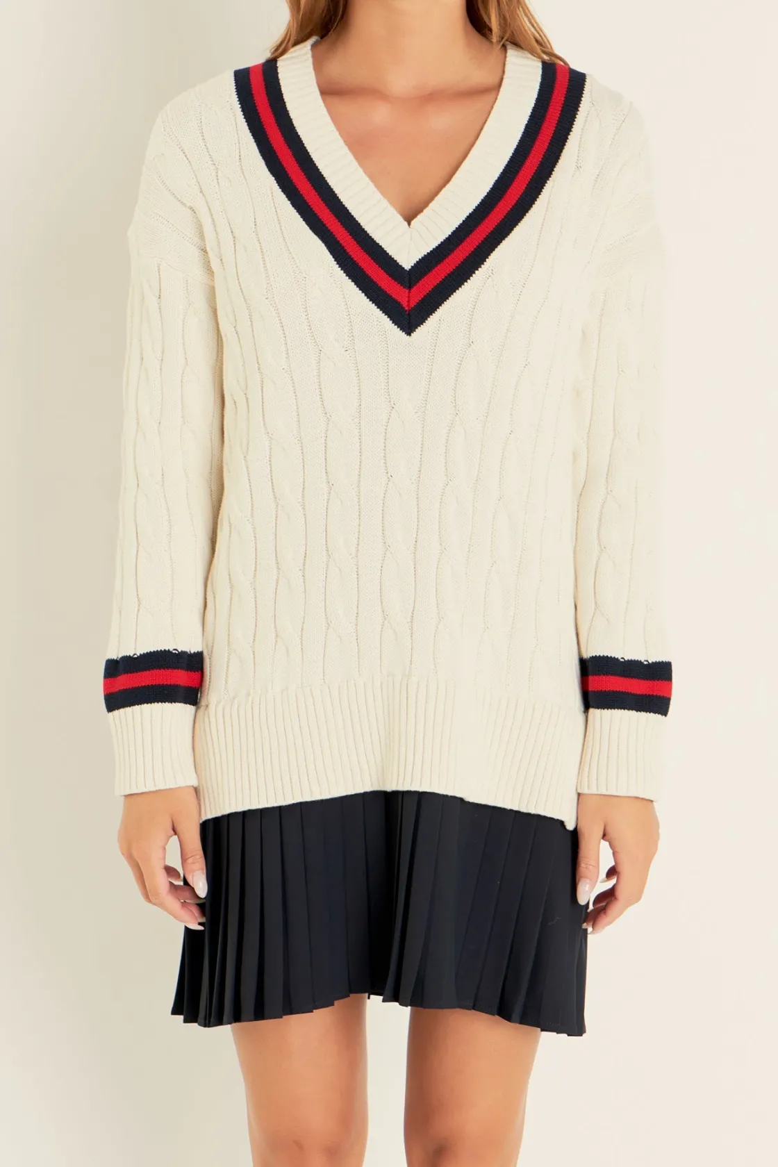 english_factory__cable_kn_5.webp ENGLISH FACTORY Tops*- Cable Knit Pleated Sweater Dress