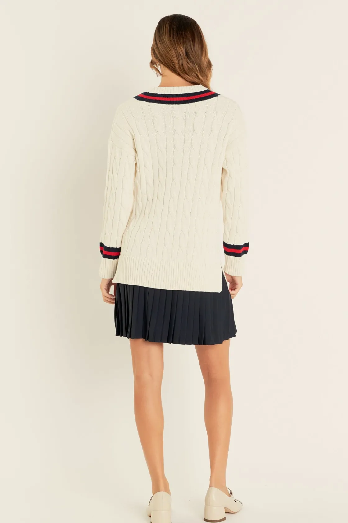 english_factory__cable_kn_7.webp ENGLISH FACTORY Tops*- Cable Knit Pleated Sweater Dress