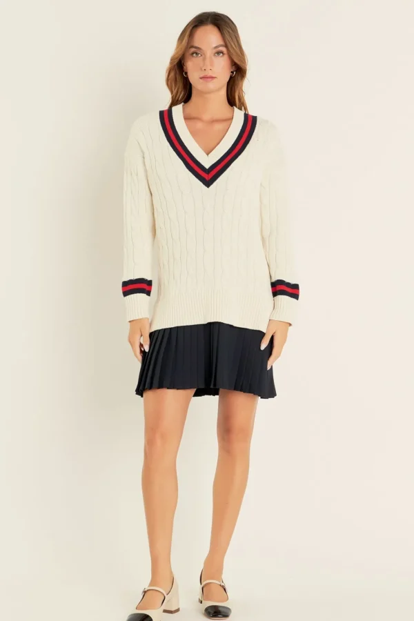 ENGLISH FACTORY Tops*- Cable Knit Pleated Sweater Dress