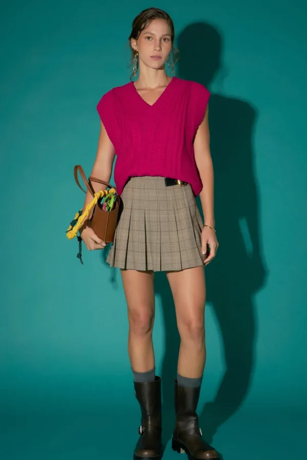 ENGLISH FACTORY Tops*- Check Buckle Pointed Skort BROWN