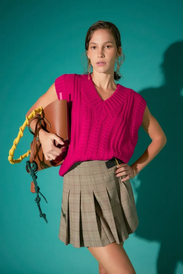 ENGLISH FACTORY Tops*- Check Buckle Pointed Skort BROWN