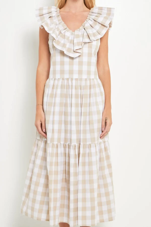 ENGLISH FACTORY Tops*- Check Midi Dress BEIGE