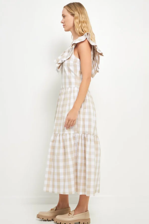 ENGLISH FACTORY Tops*- Check Midi Dress BEIGE