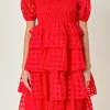 ENGLISH FACTORY Tops*- Check Organza Tie Midi Dress RED