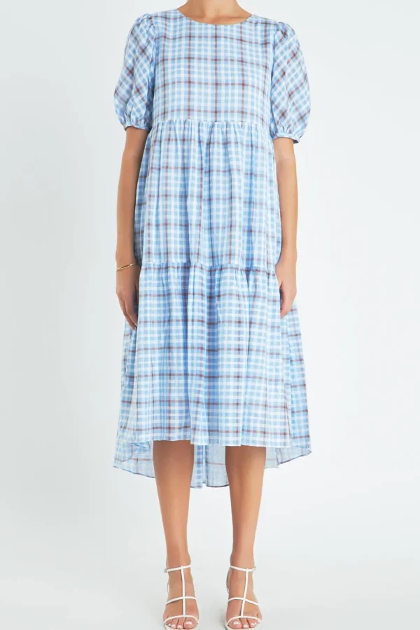 ENGLISH FACTORY Tops*- Check Print Midi Dress