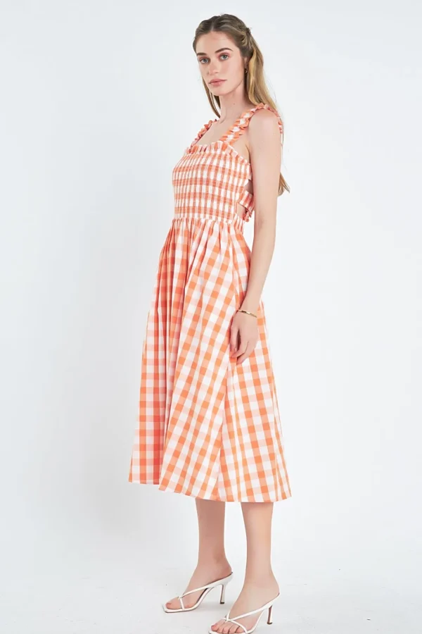 ENGLISH FACTORY Tops*- Check Print Smocked Dress