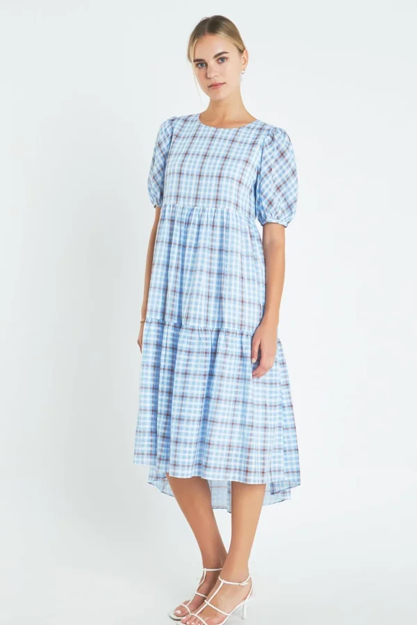 ENGLISH FACTORY Tops*- Check Print Midi Dress