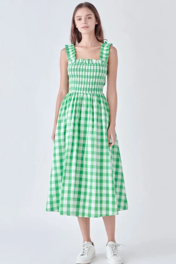 ENGLISH FACTORY Tops*- Check Print Smocked Dress