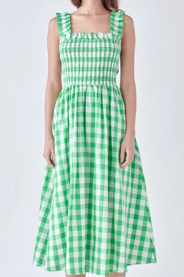 ENGLISH FACTORY Tops*- Check Print Smocked Dress