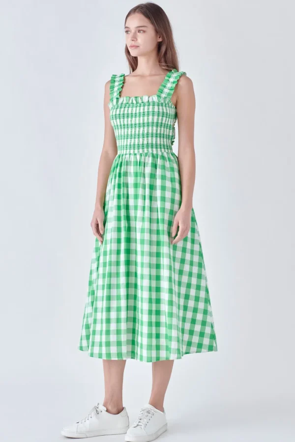 ENGLISH FACTORY Tops*- Check Print Smocked Dress