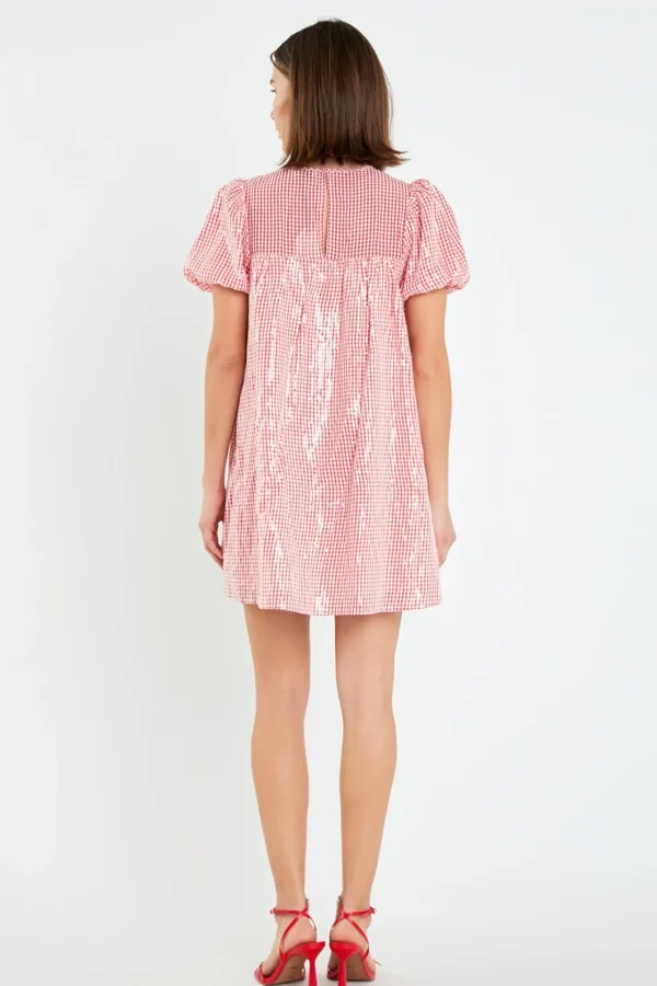 ENGLISH FACTORY Tops*- Check Sequins Mini Dress RED