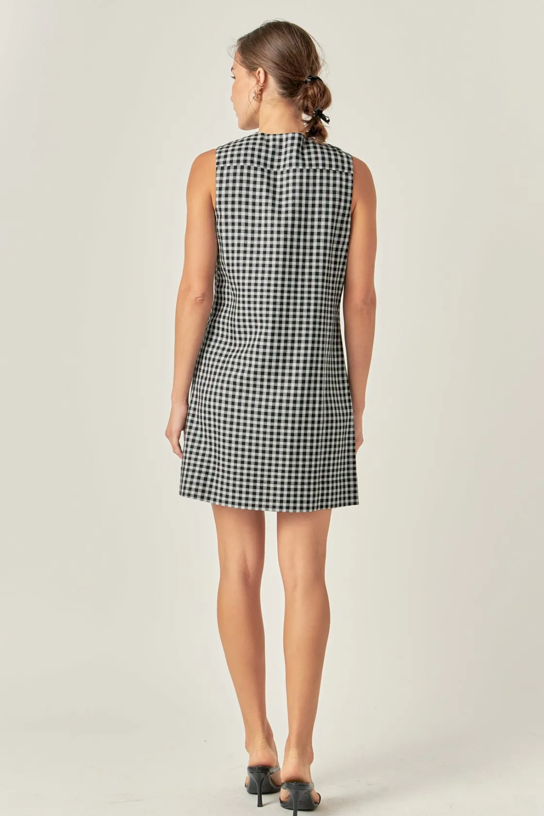english_factory__check_sl_2.webp ENGLISH FACTORY Tops*- Check Sleeveless Grommet Mini Dress BLACK