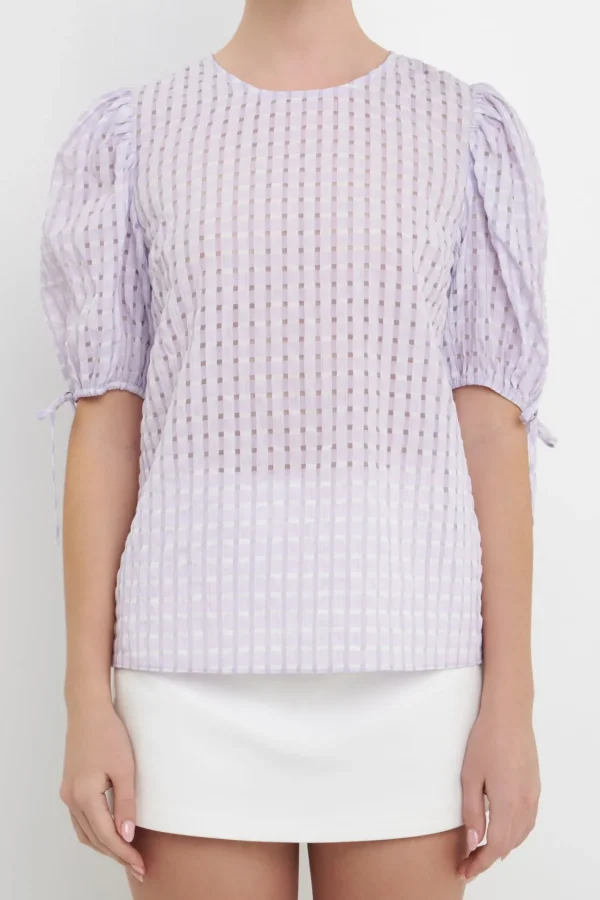 ENGLISH FACTORY Tops*- Checked Sheer Puff Sleeve Blouse