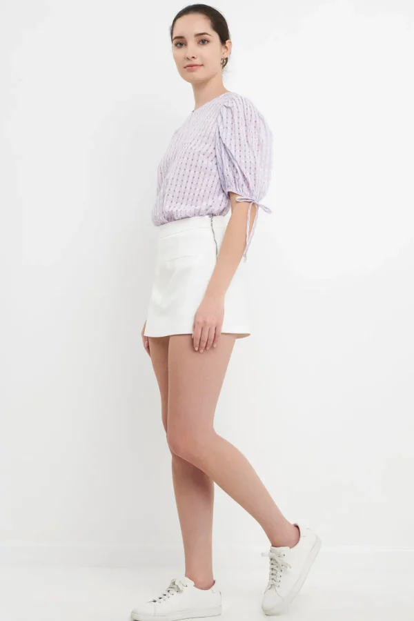 ENGLISH FACTORY Tops*- Checked Sheer Puff Sleeve Blouse