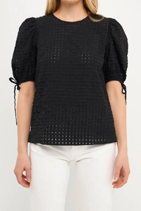 ENGLISH FACTORY Tops*- Checked Sheer Puff Sleeve Blouse