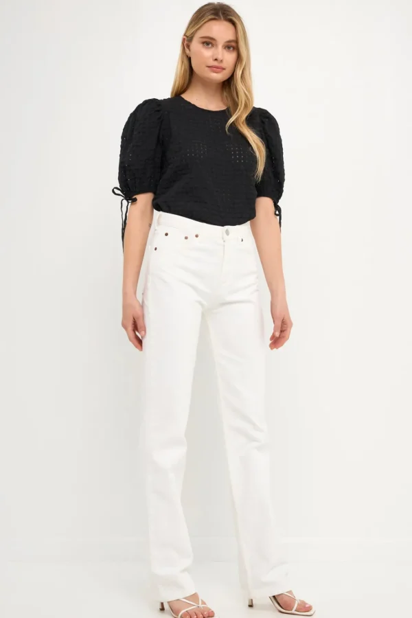 ENGLISH FACTORY Tops*- Checked Sheer Puff Sleeve Blouse