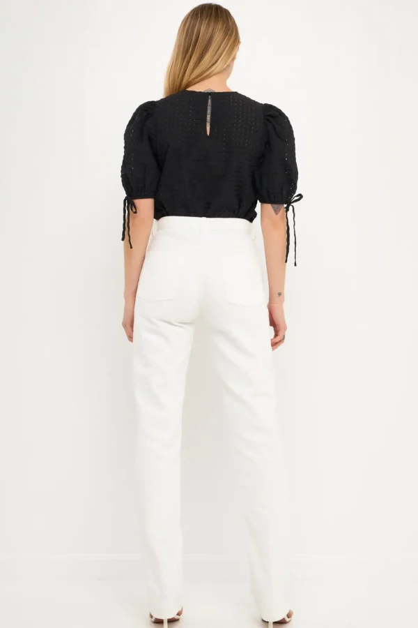 ENGLISH FACTORY Tops*- Checked Sheer Puff Sleeve Blouse