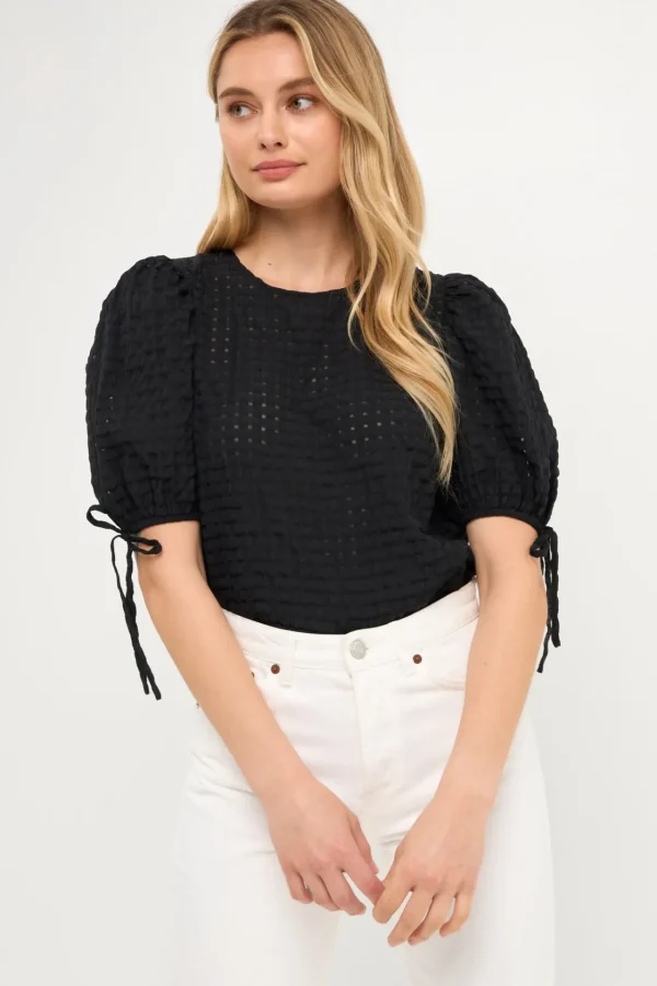 ENGLISH FACTORY Tops*- Checked Sheer Puff Sleeve Blouse