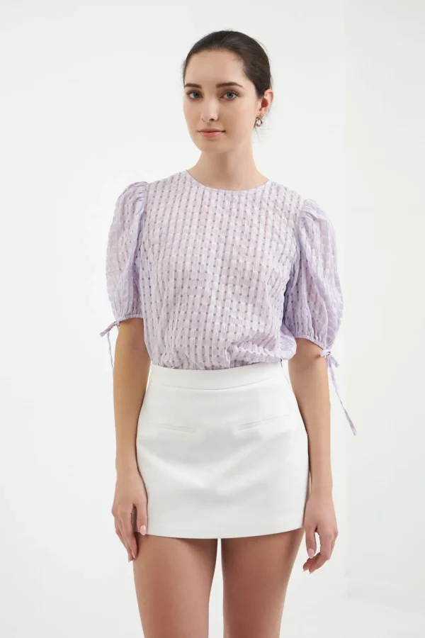 ENGLISH FACTORY Tops*- Checked Sheer Puff Sleeve Blouse
