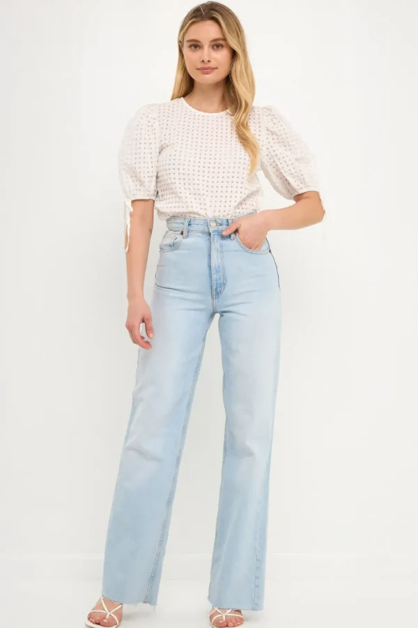 ENGLISH FACTORY Tops*- Checked Sheer Puff Sleeve Blouse