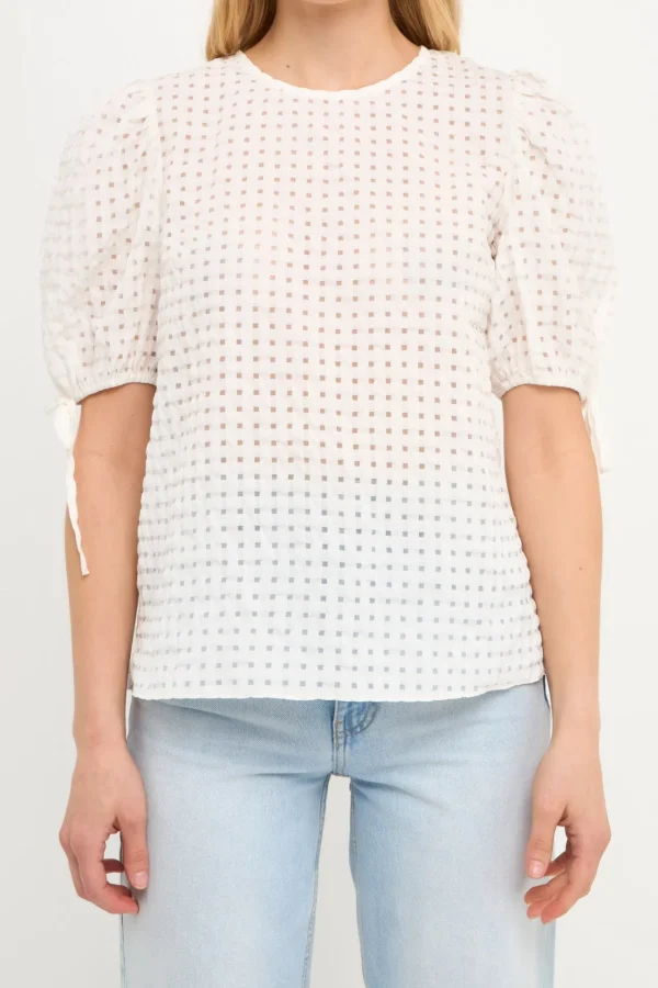 ENGLISH FACTORY Tops*- Checked Sheer Puff Sleeve Blouse