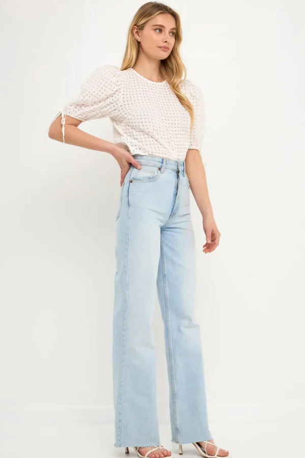 ENGLISH FACTORY Tops*- Checked Sheer Puff Sleeve Blouse