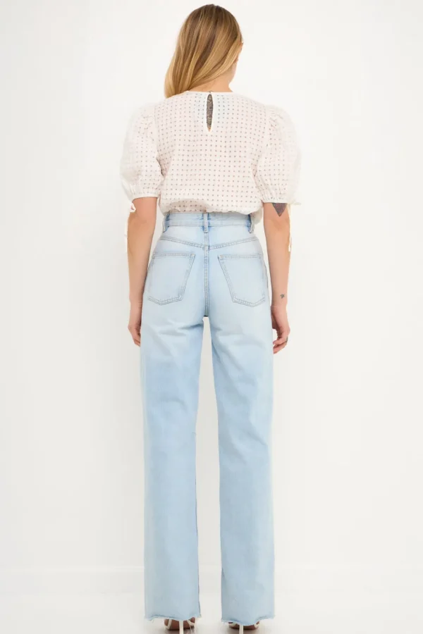 ENGLISH FACTORY Tops*- Checked Sheer Puff Sleeve Blouse