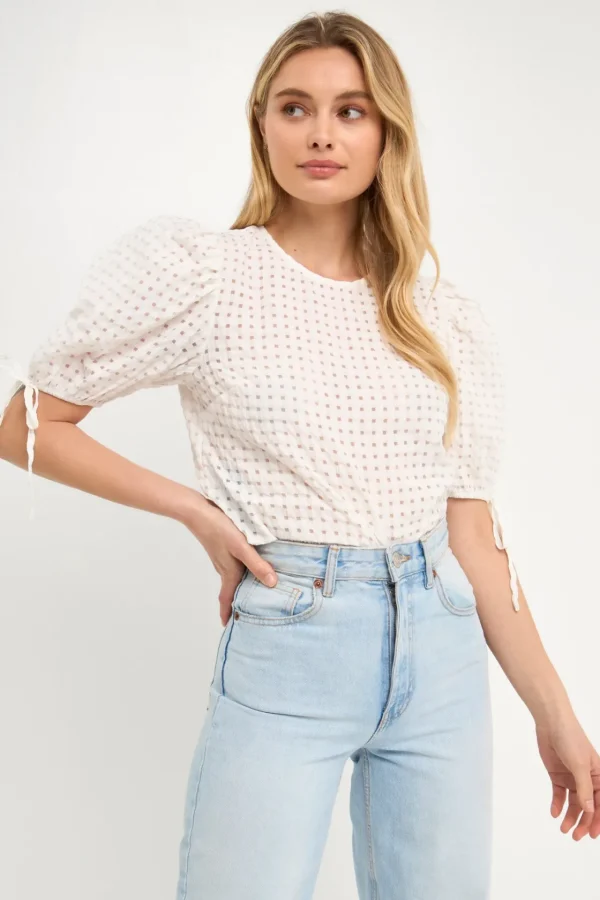 ENGLISH FACTORY Tops*- Checked Sheer Puff Sleeve Blouse