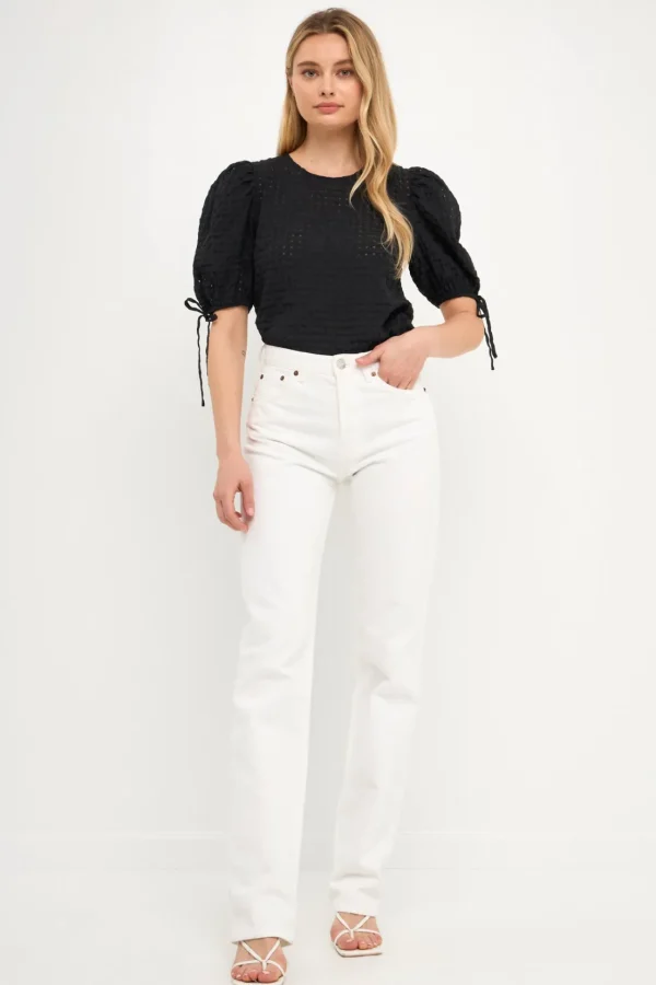 ENGLISH FACTORY Tops*- Checked Sheer Puff Sleeve Blouse
