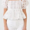 ENGLISH FACTORY Tops*- Checker Organza Top WHITE