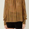 ENGLISH FACTORY Tops*- Checker Blouse with Mock Neck YELLOW/BLACK
