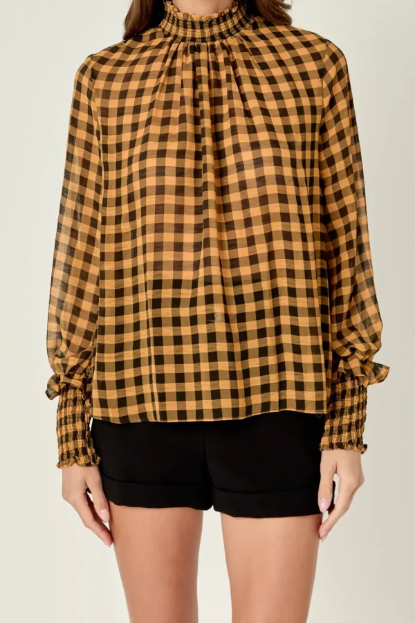 ENGLISH FACTORY Tops*- Checker Blouse with Mock Neck YELLOW/BLACK
