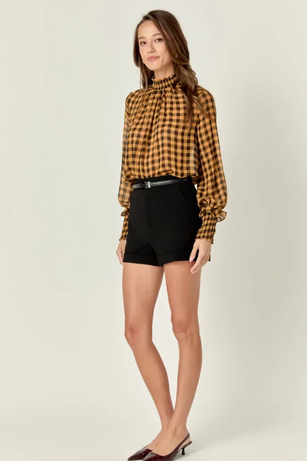 ENGLISH FACTORY Tops*- Checker Blouse with Mock Neck YELLOW/BLACK