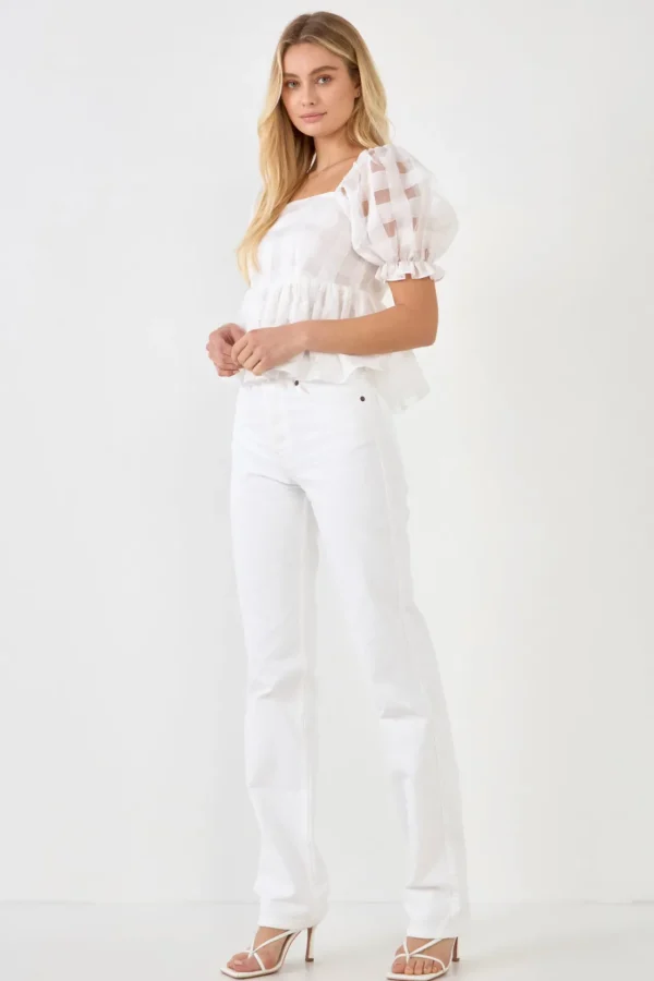 ENGLISH FACTORY Tops*- Checker Organza Top WHITE