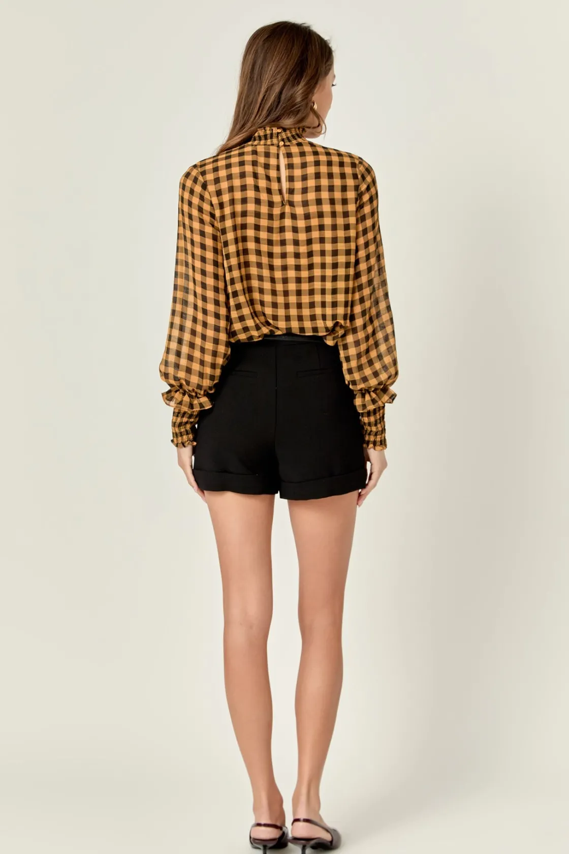 english_factory__checker__2.webp ENGLISH FACTORY Tops*- Checker Blouse with Mock Neck YELLOW/BLACK