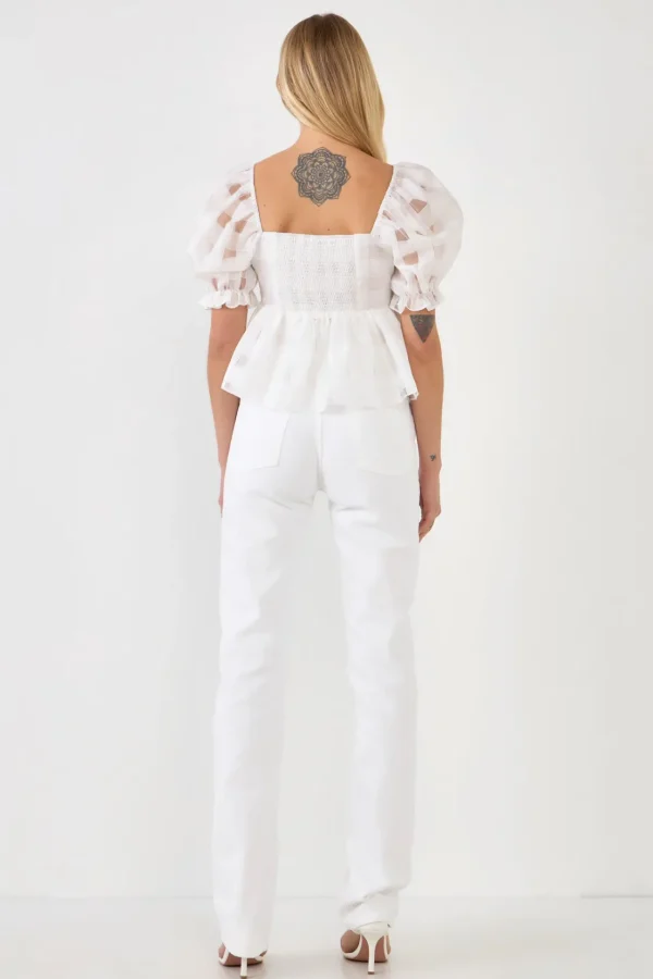 ENGLISH FACTORY Tops*- Checker Organza Top WHITE