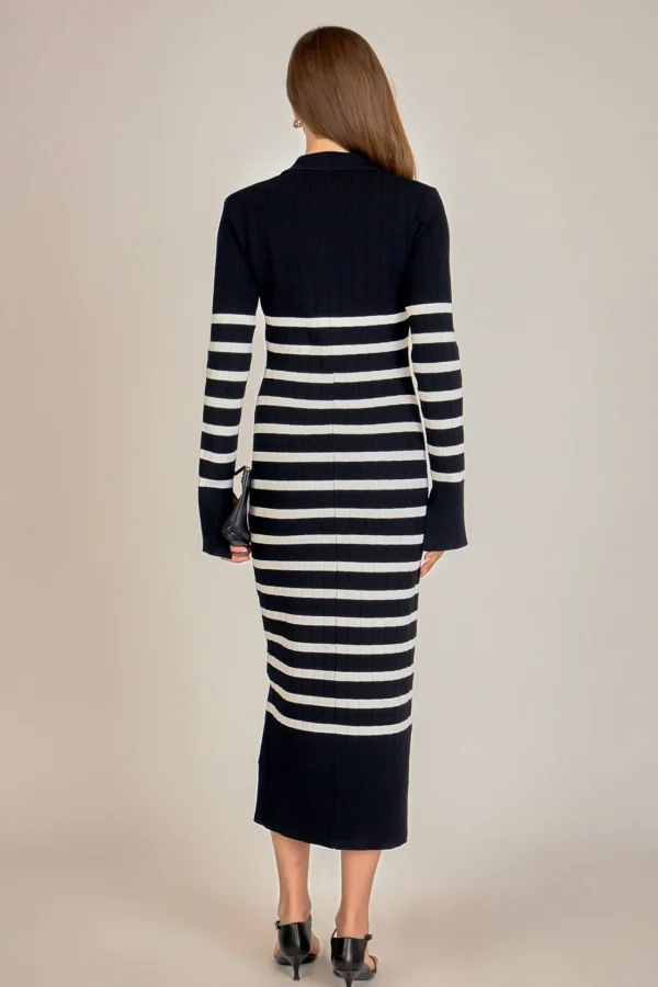ENGLISH FACTORY Tops*- Collar Knit Midi Dress BLACK/OFFWHITE