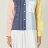 ENGLISH FACTORY Tops*- Color Block Stripe Pleated Mini Dress NAVYMULTI