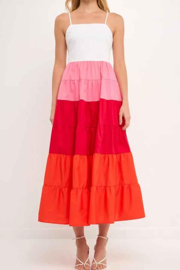 ENGLISH FACTORY Tops*- Color Block Spaghetti Maxi PINK