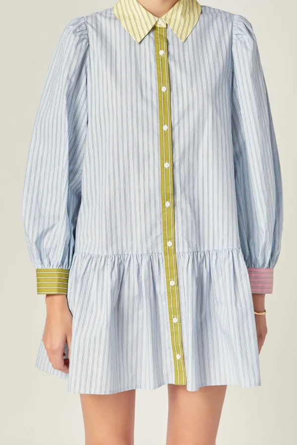 ENGLISH FACTORY Tops*- Color Block Stripe Mini Dress BLUEMULTI